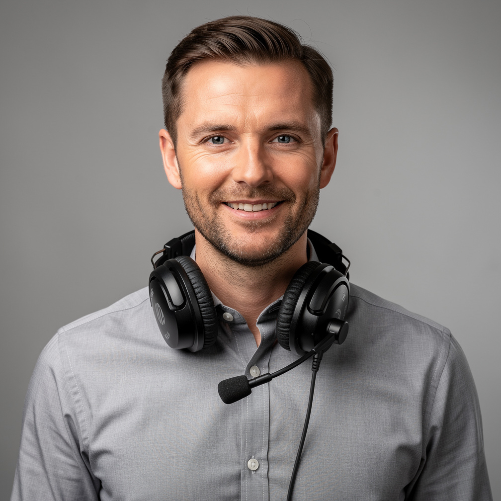 Portrait of a man camera operator and broadcast director